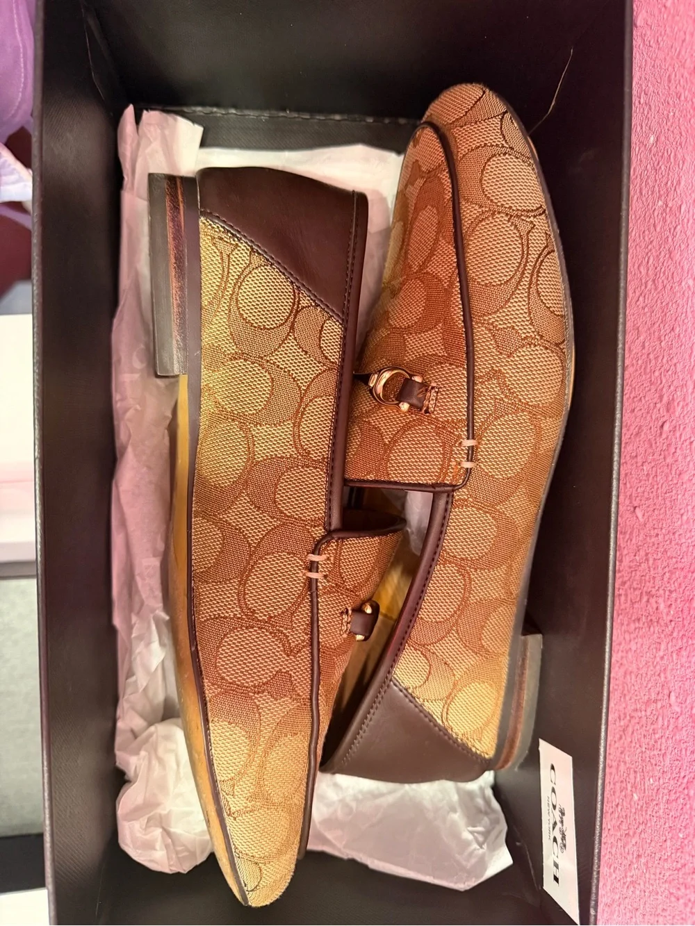 Coach Beige & Brown Signature Canvas Horsebit Loafer